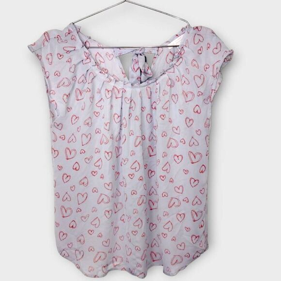 Lauren Conrad Womens Top Sz.‎ Ice Blue Red Hearts Sleeveless - Picture 1 of 9